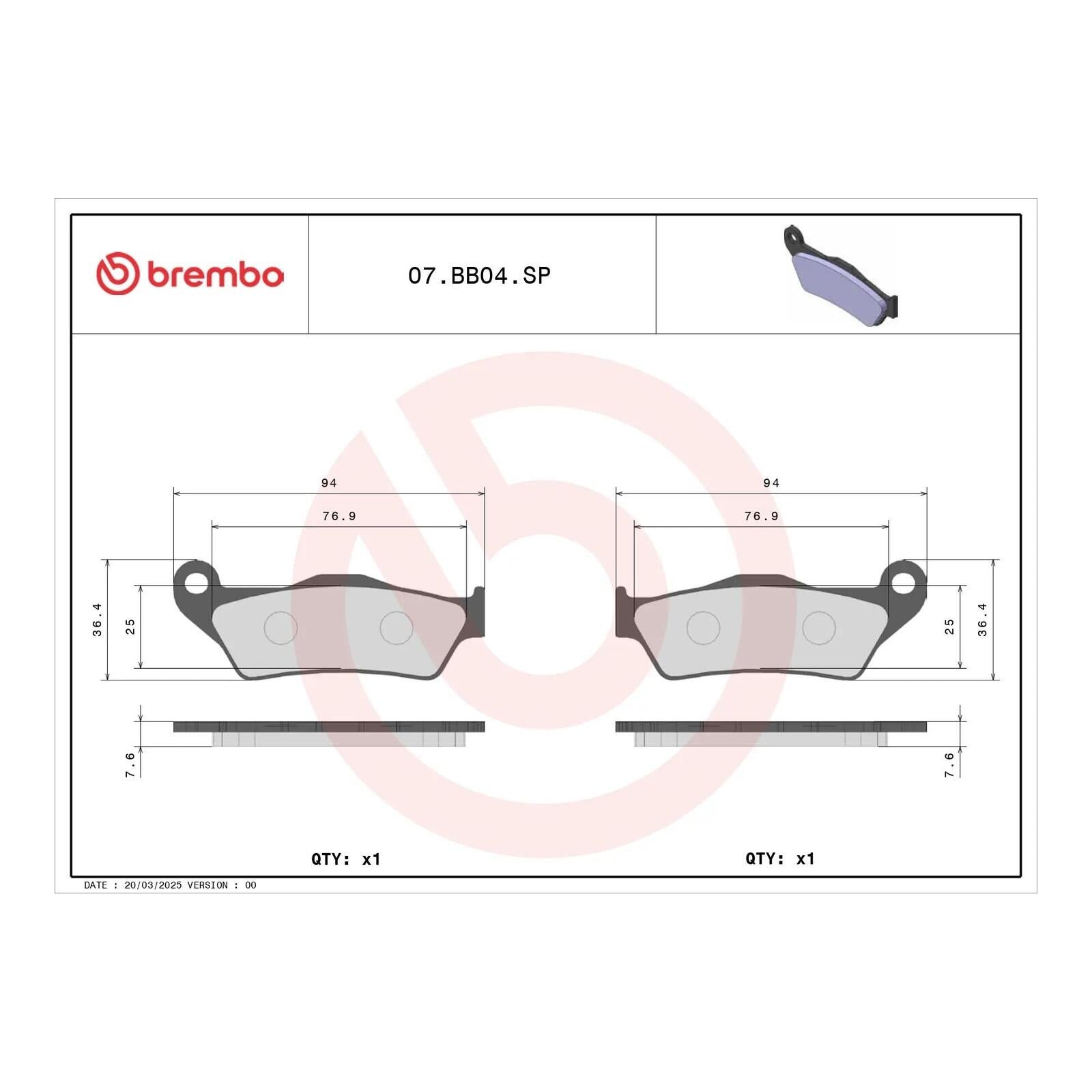 Brembo Prime Brake Pad Sinter Rear 07BB04SP - Image 2