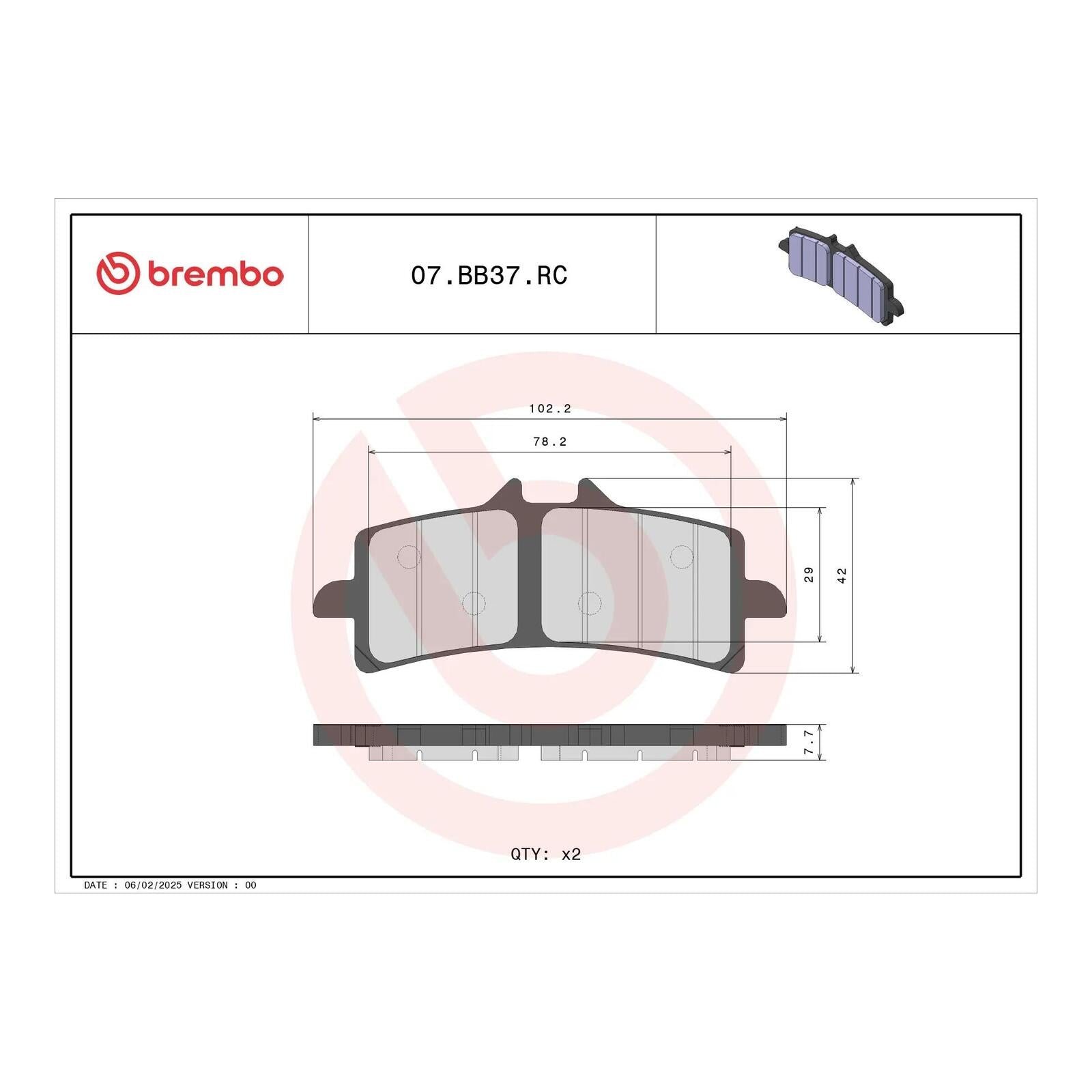 Brembo Upgrade Brake Pad Carbon Ceramic Front 07BB37RC - Image 3