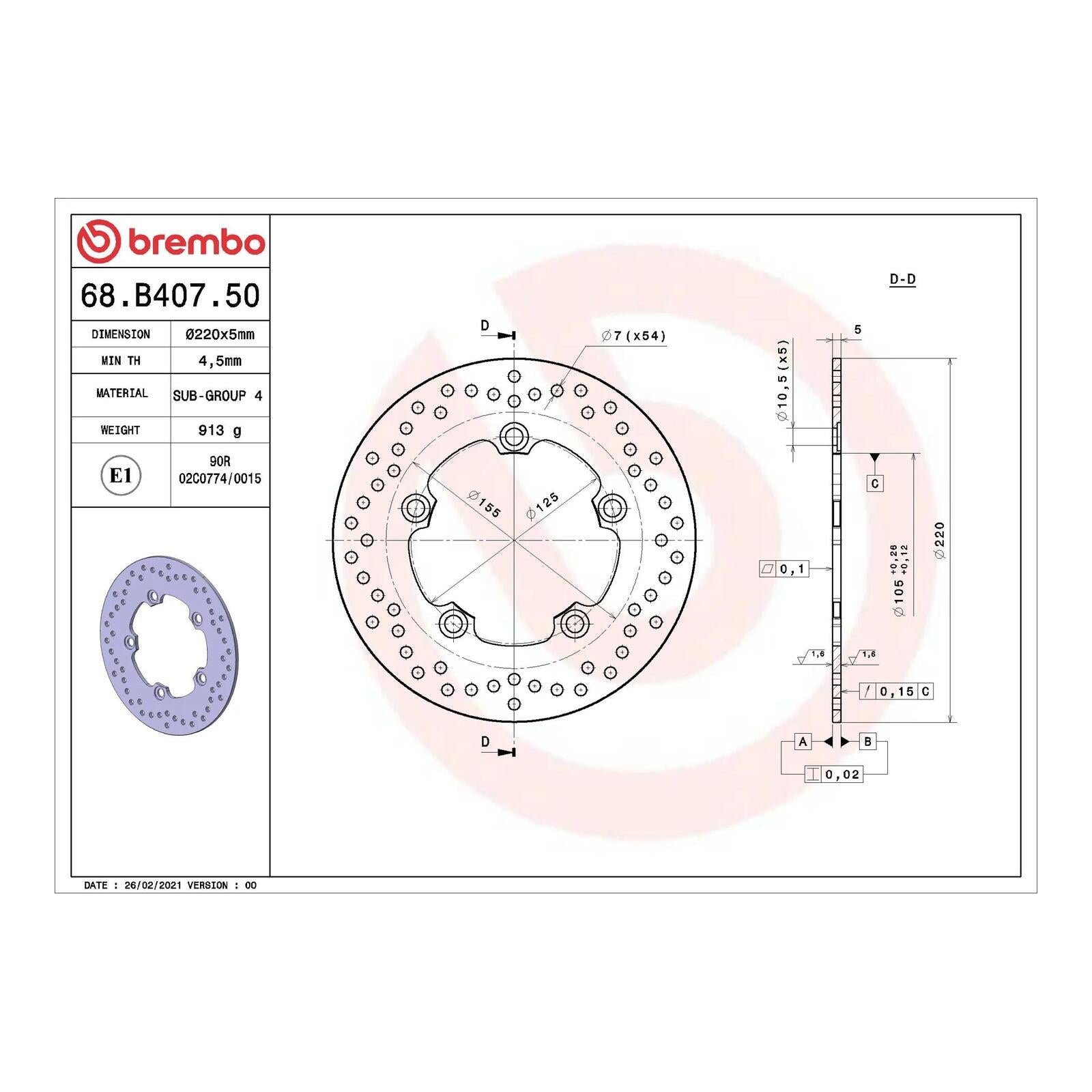 Brembo Prime Brake Disc Serie Oro Rear 68B40750 - Image 2