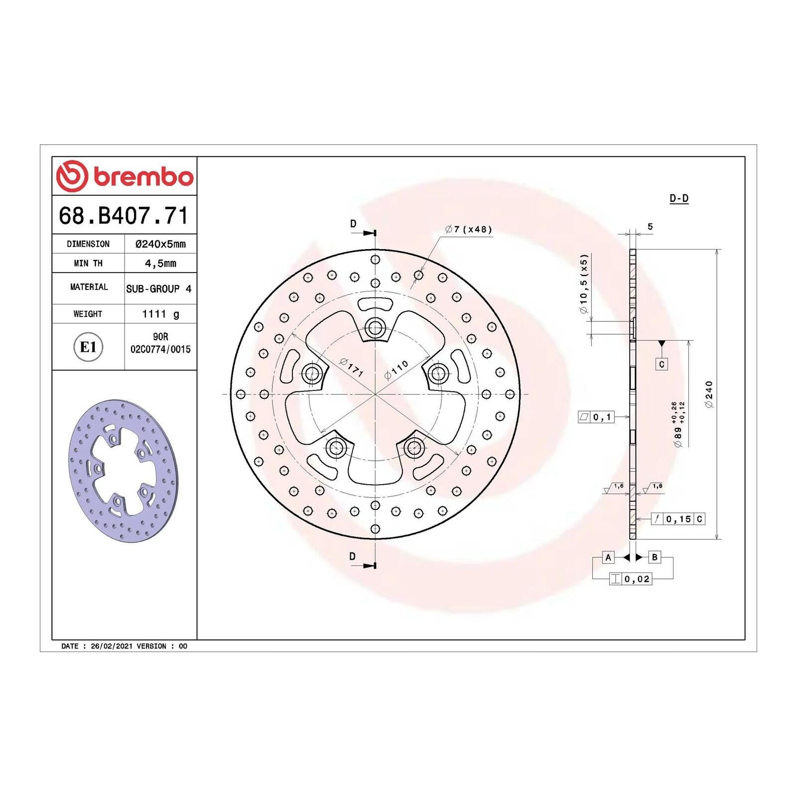 Brembo Prime Brake Disc Serie Oro Rear 68B40771 - Image 2