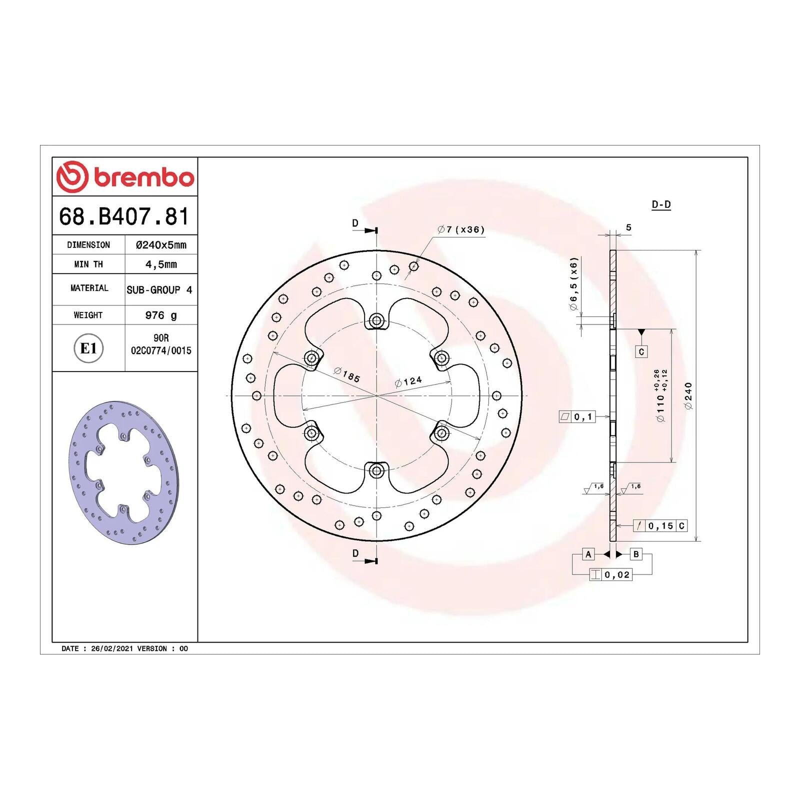 Brembo Prime Brake Disc Serie Oro Rear 68B40781 - Image 2
