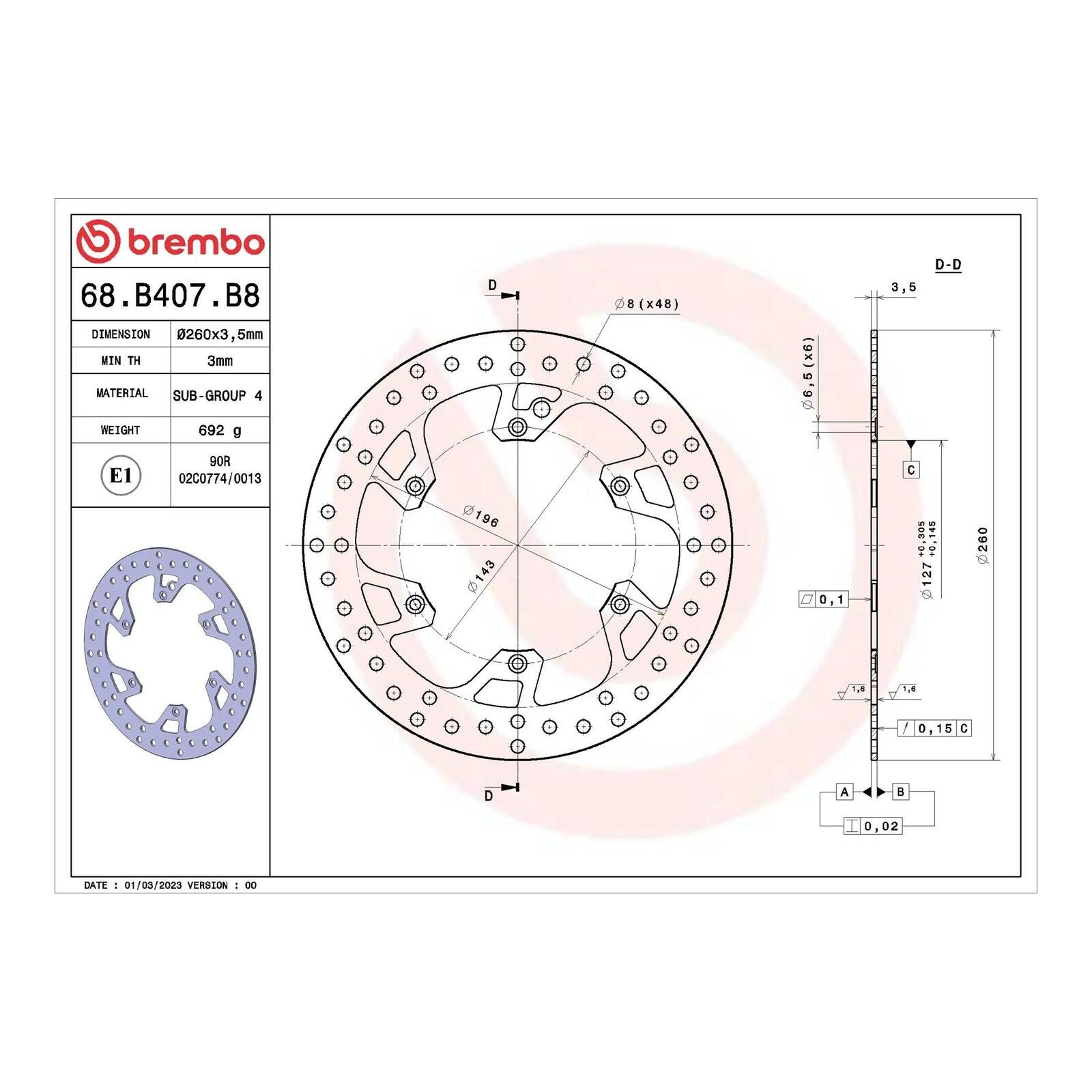 Brembo Prime Brake Disc Serie Oro Front 68B407B8 - Image 2