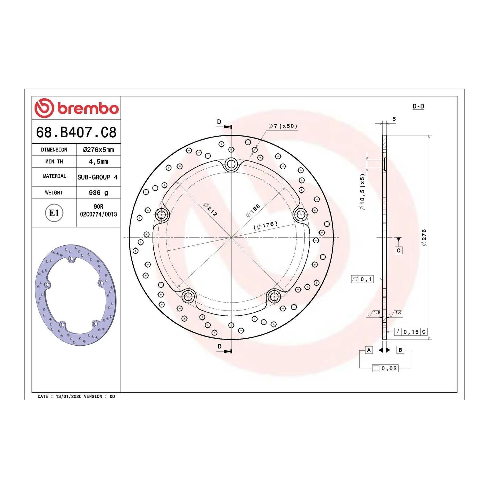 Brembo Prime Brake Disc Serie Oro Front 68B407D0 - Image 2