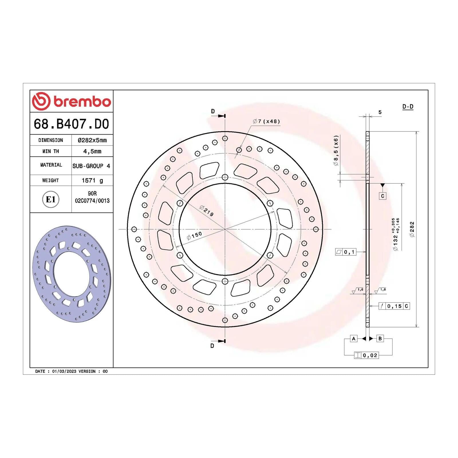 Brembo Prime Brake Disc Serie Oro Front 68B407D0 - Image 2