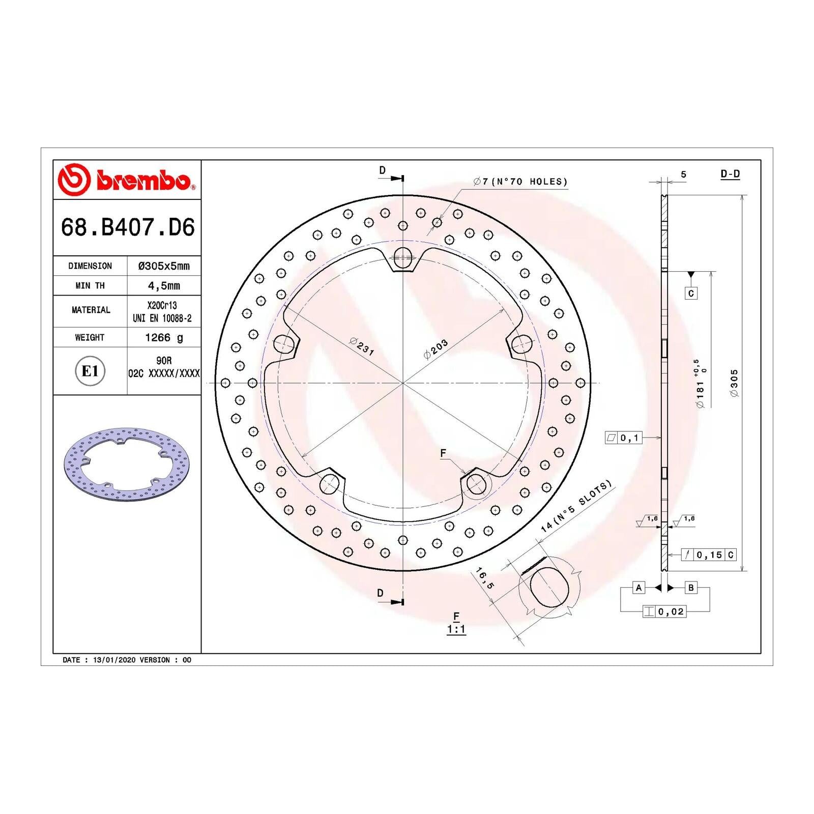 Brembo Prime Brake Disc Serie Oro Front 68B407D6 - Image 2