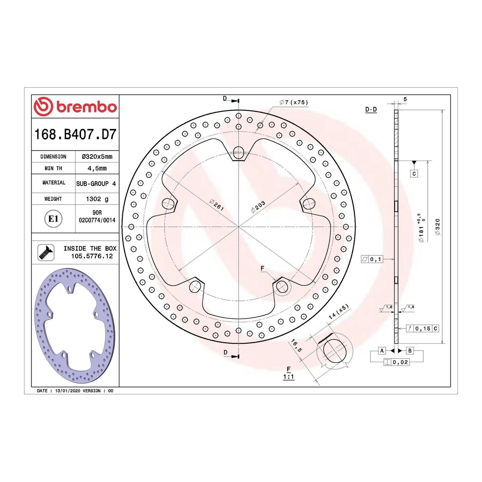 Brembo Prime Brake Disc Serie Oro Front 68B407D7 - Image 2