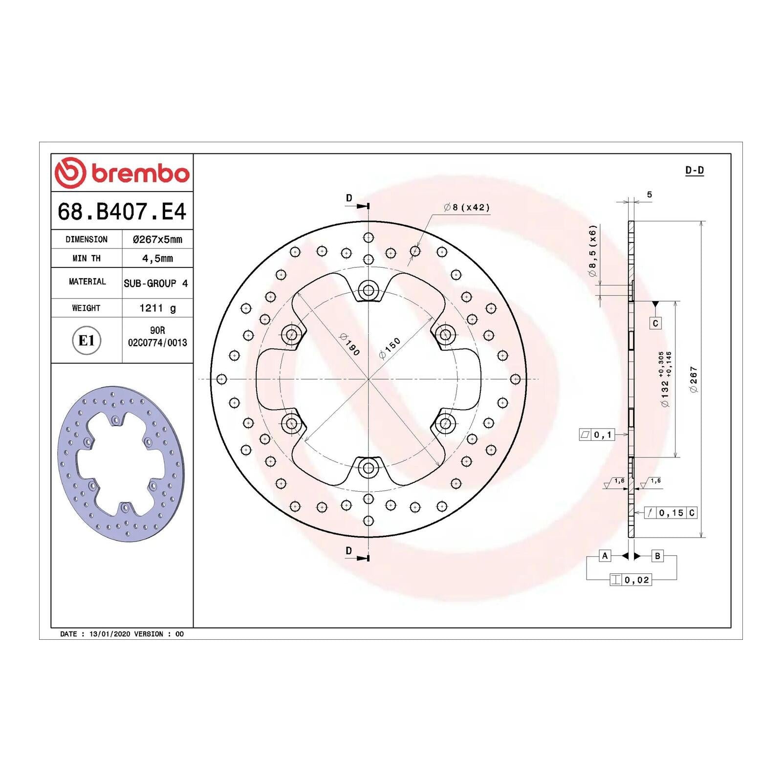 Brembo Prime Brake Disc Serie Oro Rear 68B407E4 - Image 2