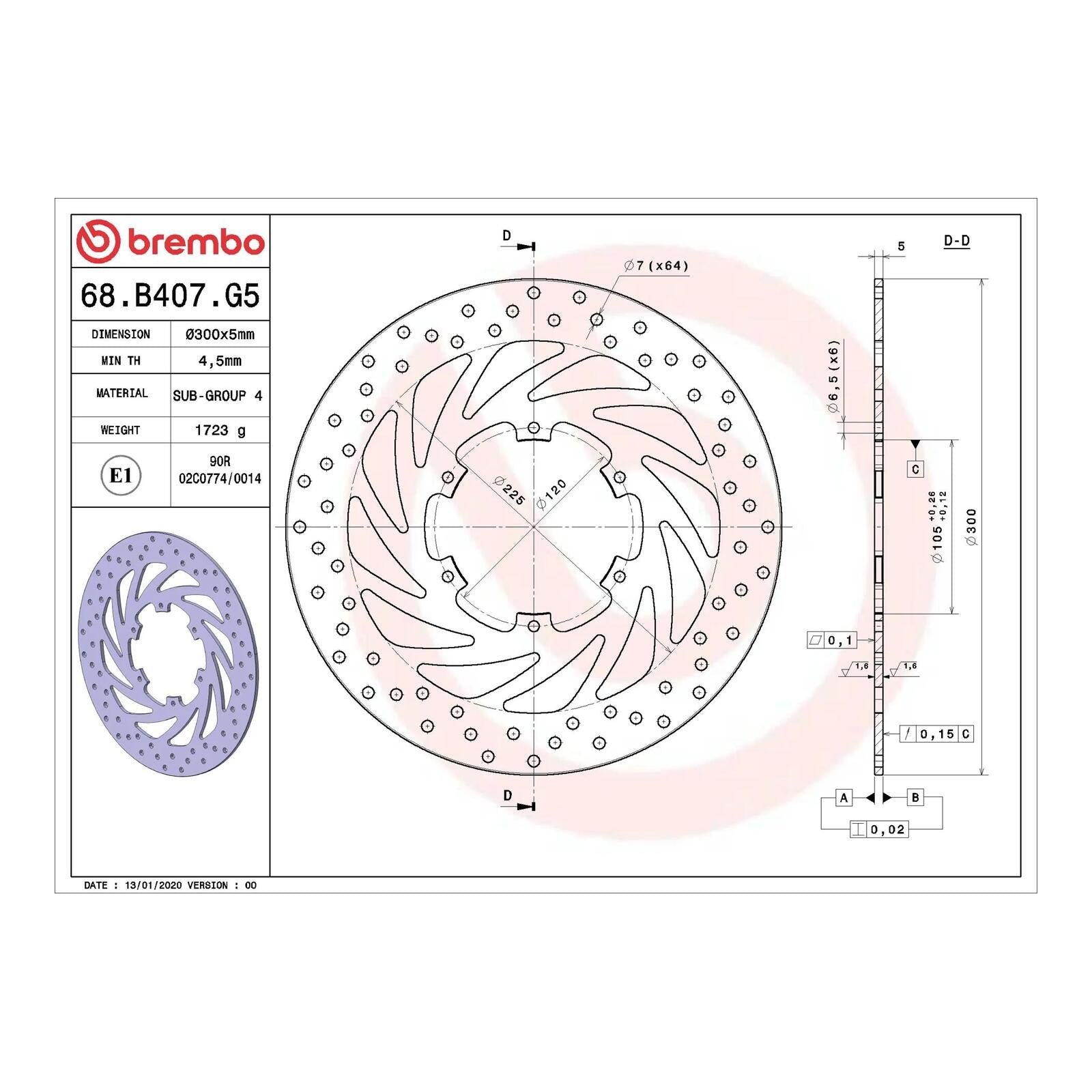 Brembo Prime Brake Disc Serie Oro Front 68B407G5 - Image 2
