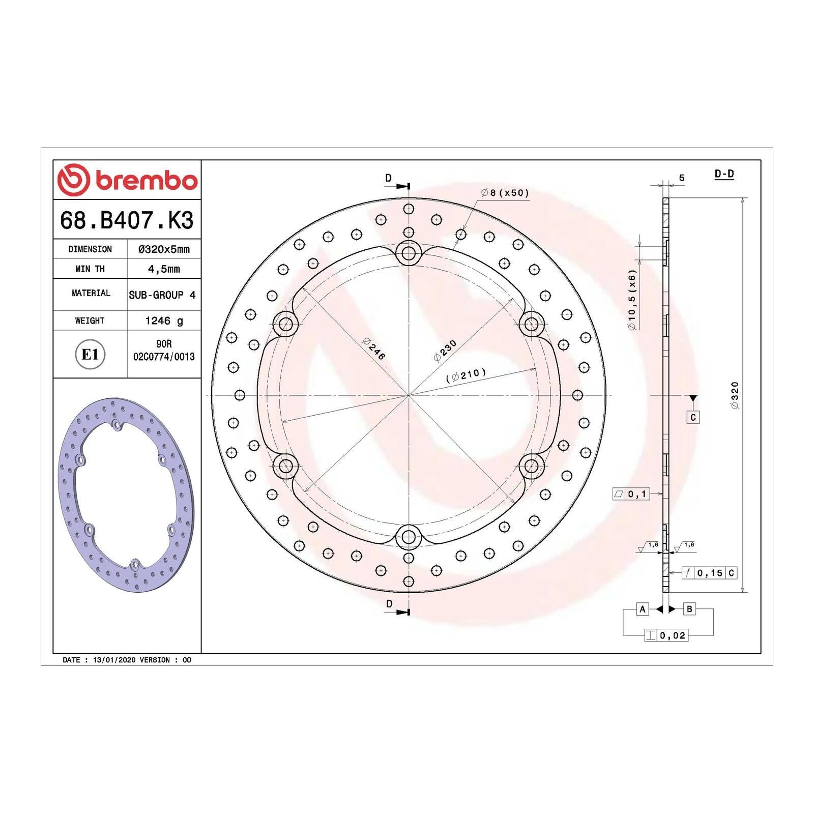 Brembo Prime Brake Disc Serie Oro Front 68B407K3 - Image 2