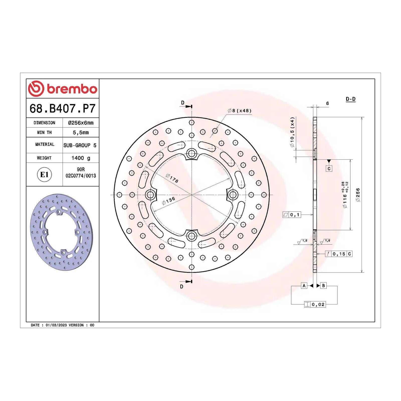 Brembo Prime Brake Disc Serie Oro Rear 68B407P7 - Image 2