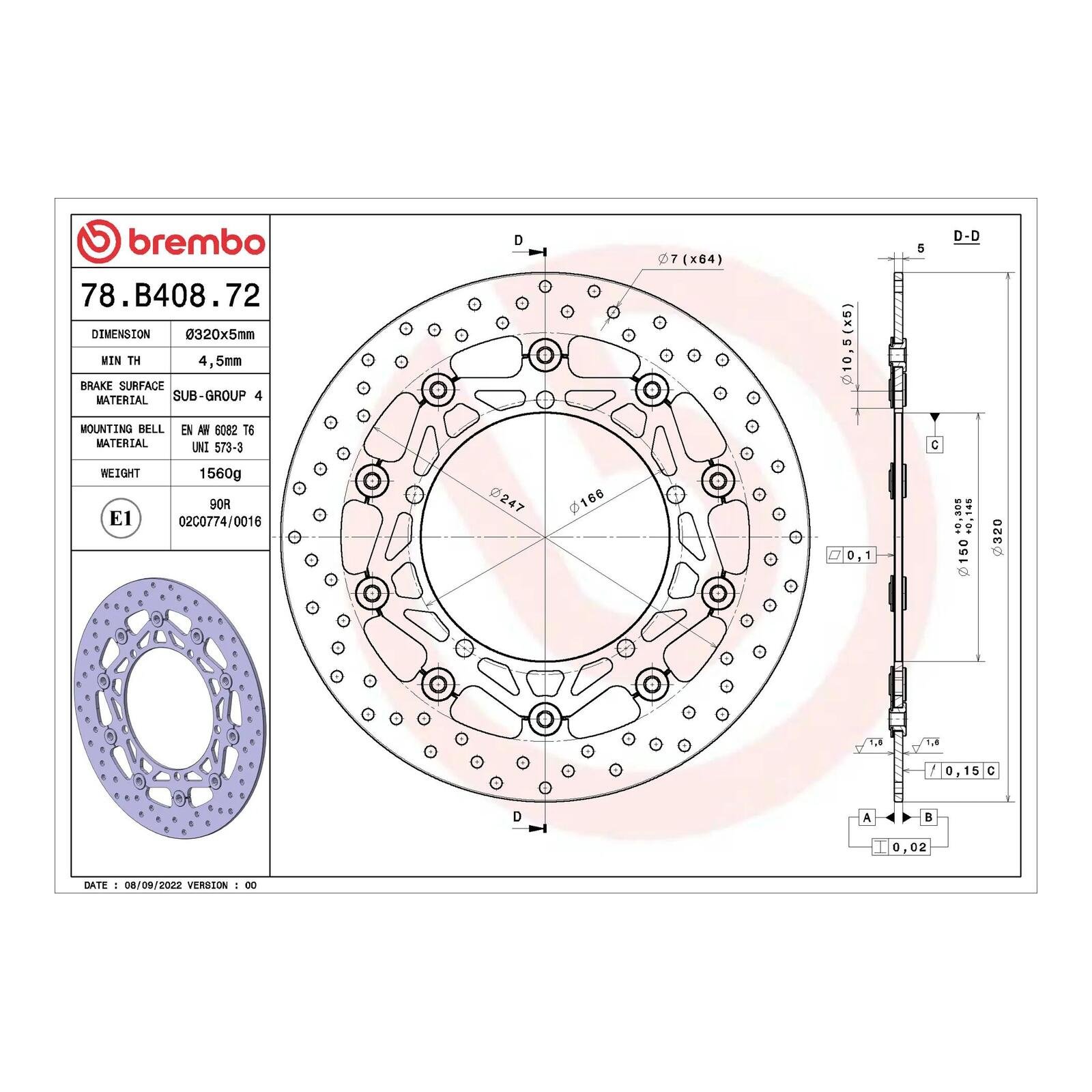Brembo Prime Brake Disc Serie Oro Front 78B40872 - Image 2