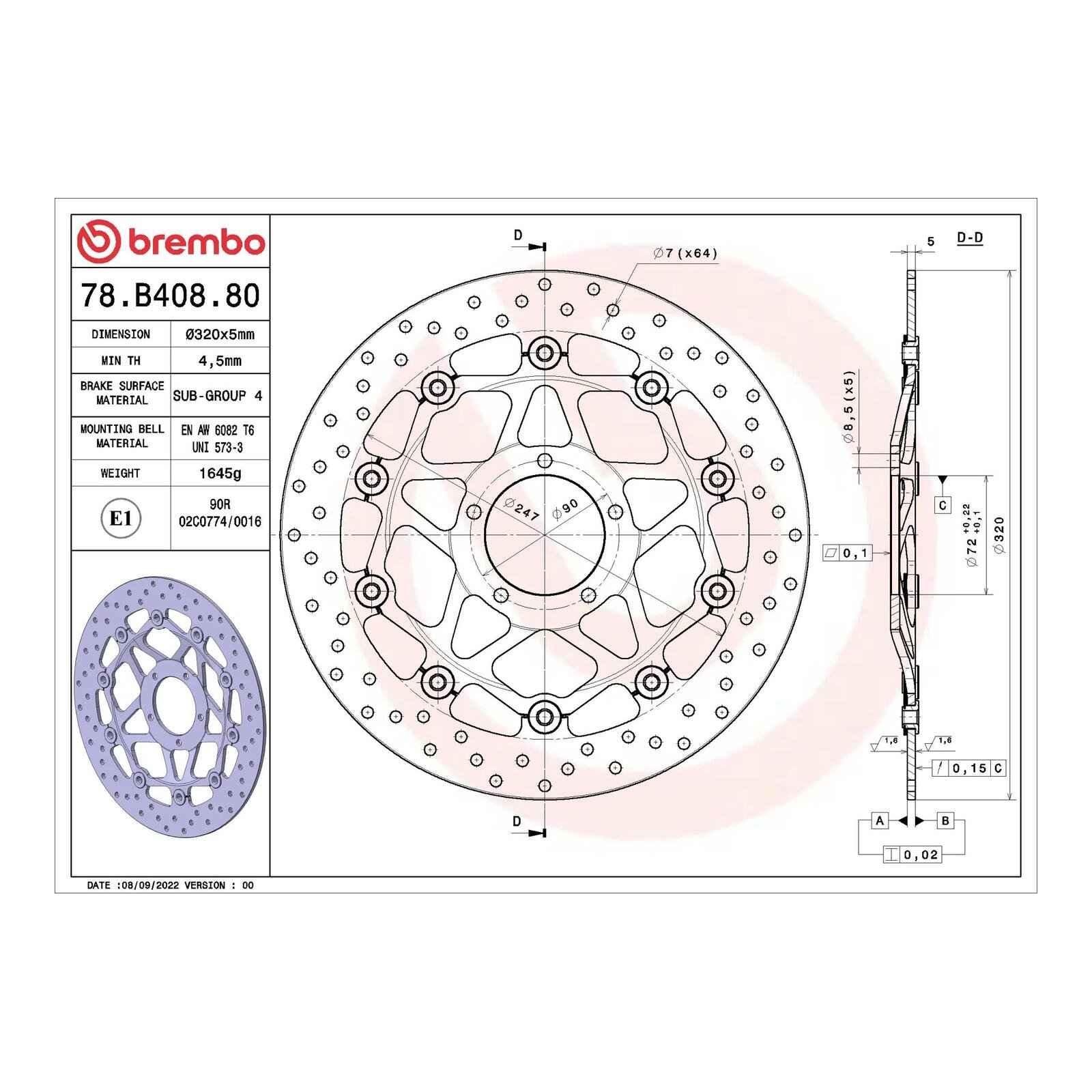 Brembo Prime Brake Disc Serie Oro Front 78B40880 - Image 2