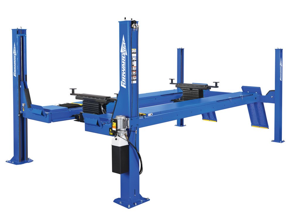 Forward Lift CROA14 14,000 LB. ALI Certified Alignment Four-Post Lift + Rolling Jacks - 182.5” Max Wheelbase