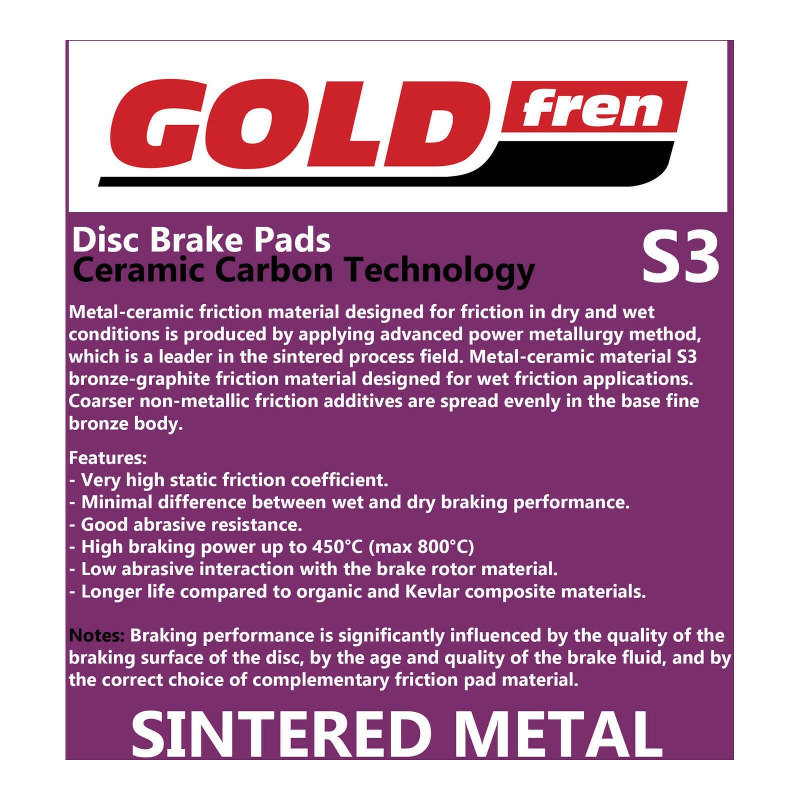 GOLDfren Brake Pads Sintered Sports GF008 - S3 (PH88) - Image 3