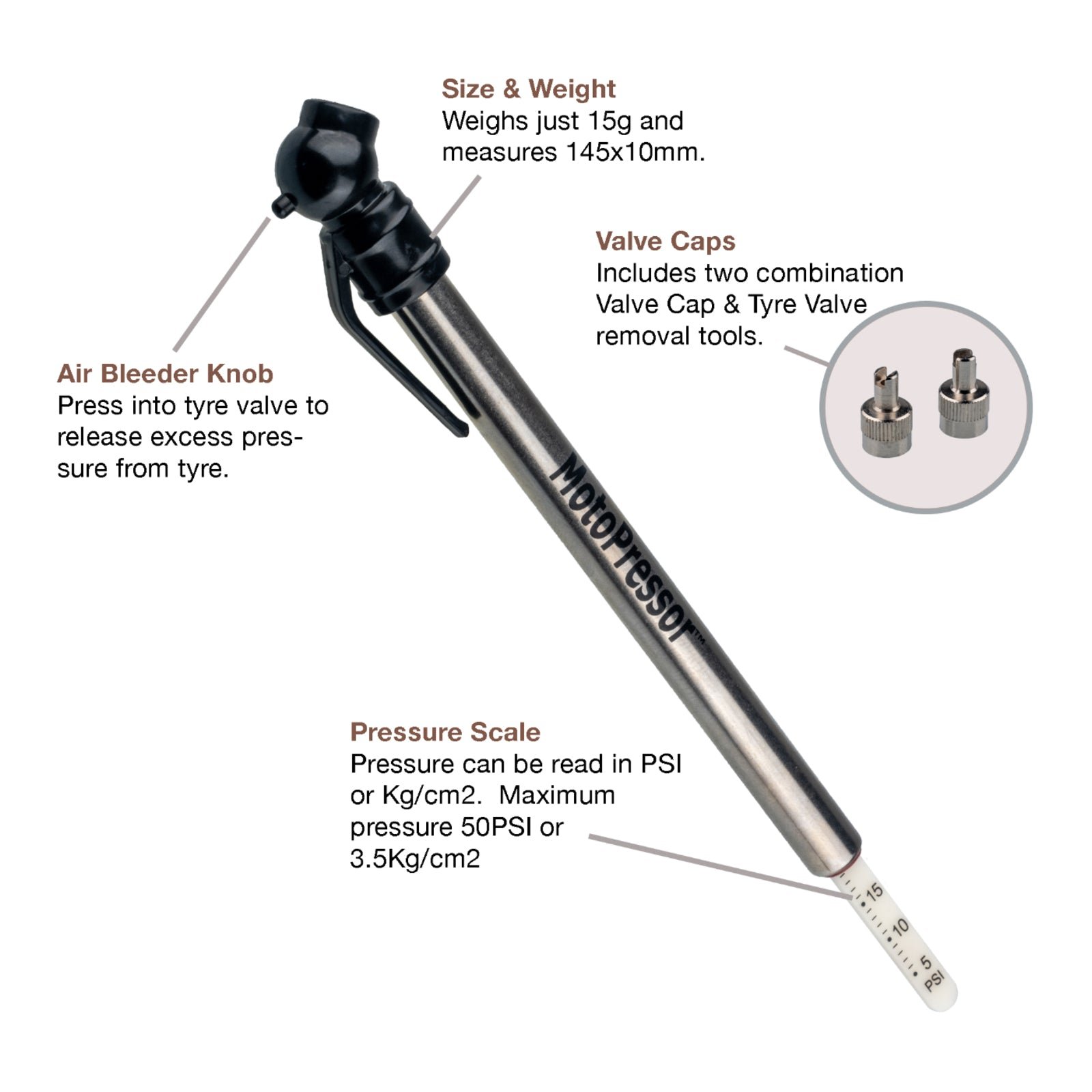 Rocky Creek MotoPressor Pencil Tyre Gauge - Image 2