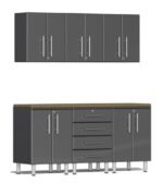 Ulti-MATE Garage Cabinets 2.0 Series Grey Metallic 7-Piece Set with Bamboo Worktop