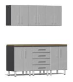Ulti-MATE Garage 2.0 Series Silver Metallic 7-Piece Set with Bamboo Worktop