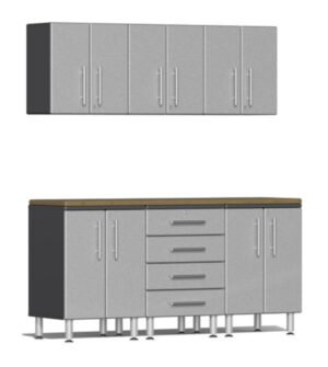 Ulti-MATE Garage 2.0 Series Silver Metallic 7-Piece Set with Bamboo Worktop