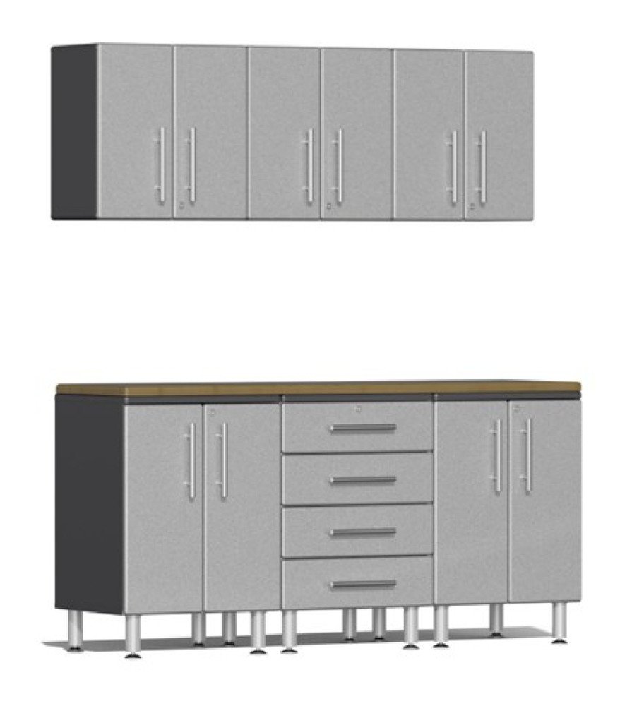 Ulti-MATE Garage 2.0 Series Silver Metallic 7-Piece Set with Bamboo Worktop