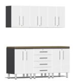 Ulti-MATE Garage 2.0 Series White Metallic 7-Piece Set with Bamboo Worktop