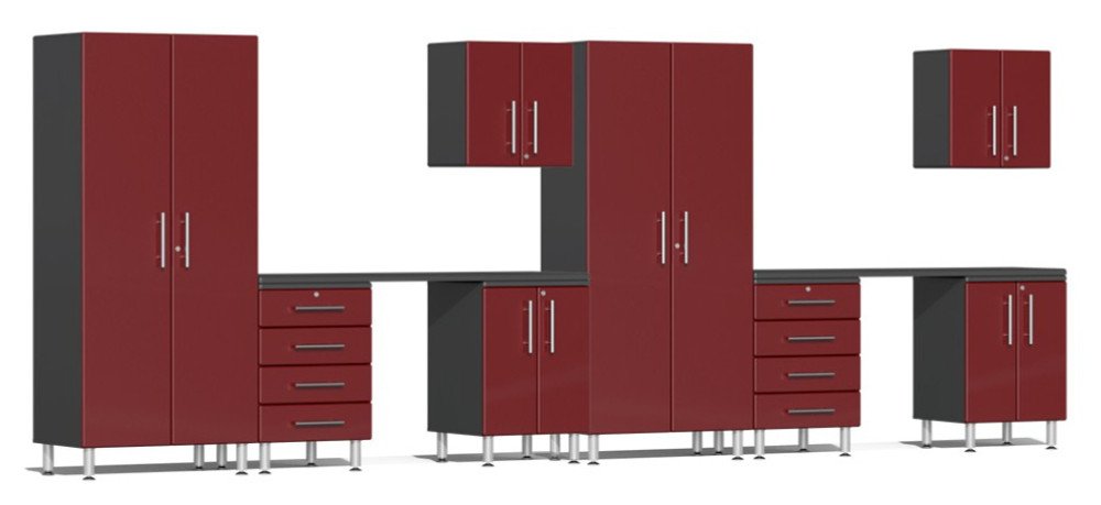 Ulti-MATE Garage Cabinet 2.0 Series 10-Piece Set with Dual Workstation Red Metallic